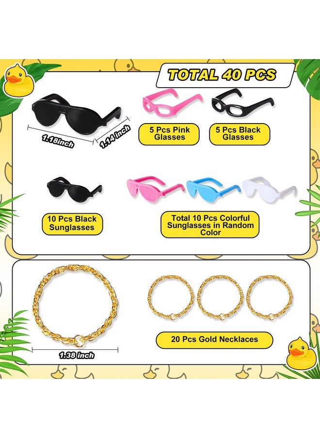 140 Pcs Glow In The Dark Rubber Ducks Halloween Mini Luminous Light Up Duck Bulk Fluorescent Bath Toy Assorted Duck Sunglasses Necklace Swim Circle Hat For Halloween Baby Shower Party Gift