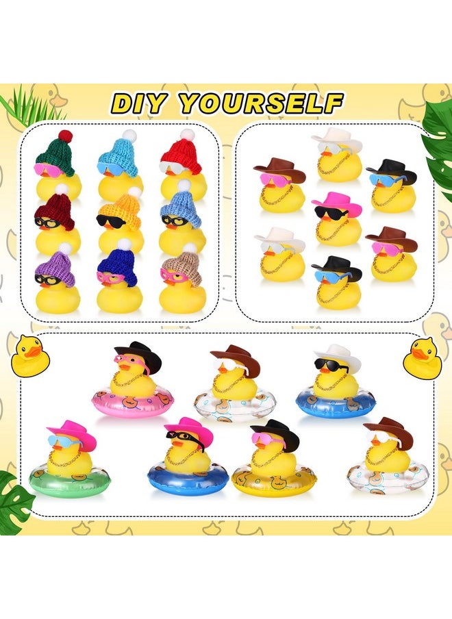 140 Pcs Glow In The Dark Rubber Ducks Halloween Mini Luminous Light Up Duck Bulk Fluorescent Bath Toy Assorted Duck Sunglasses Necklace Swim Circle Hat For Halloween Baby Shower Party Gift