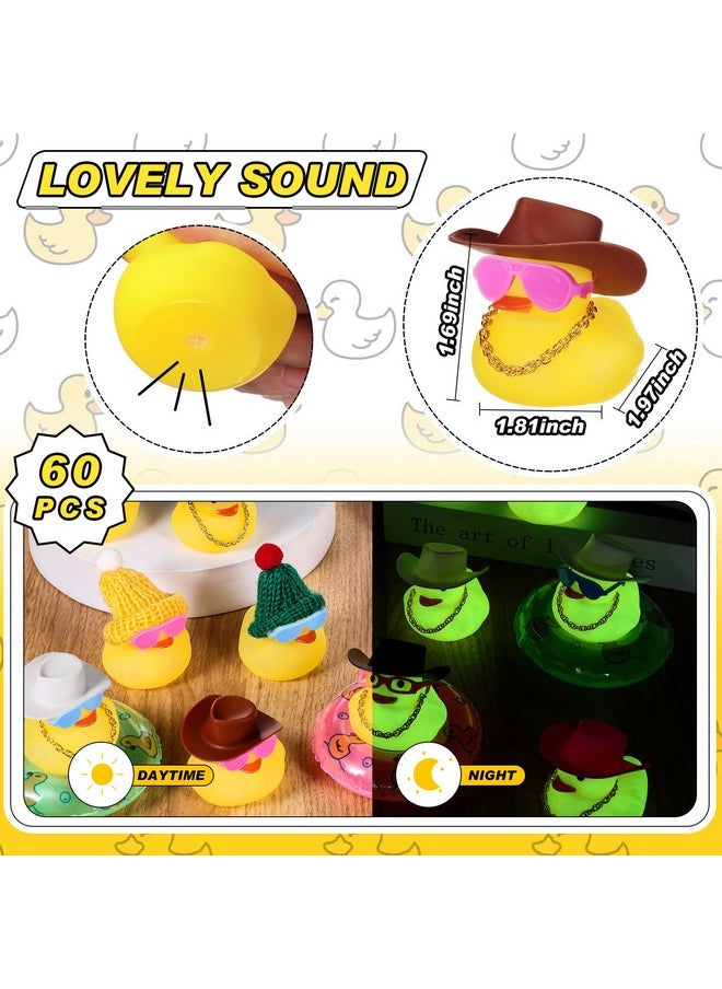 140 Pcs Glow In The Dark Rubber Ducks Halloween Mini Luminous Light Up Duck Bulk Fluorescent Bath Toy Assorted Duck Sunglasses Necklace Swim Circle Hat For Halloween Baby Shower Party Gift