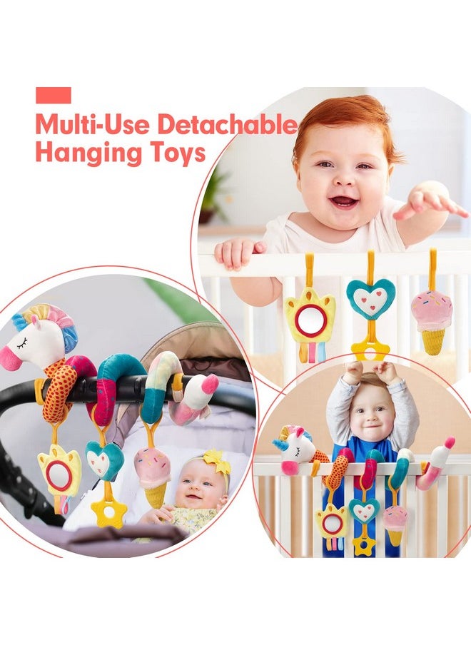 Car Seat Toys For Babies 0-6 Months Girl - Baby Toys 3-6 Months - Rattle, Mirror, Crinkle, Squeaky Carseat Stroller Toys 0-6 Months Developmental Newborn Baby Girl Gifts