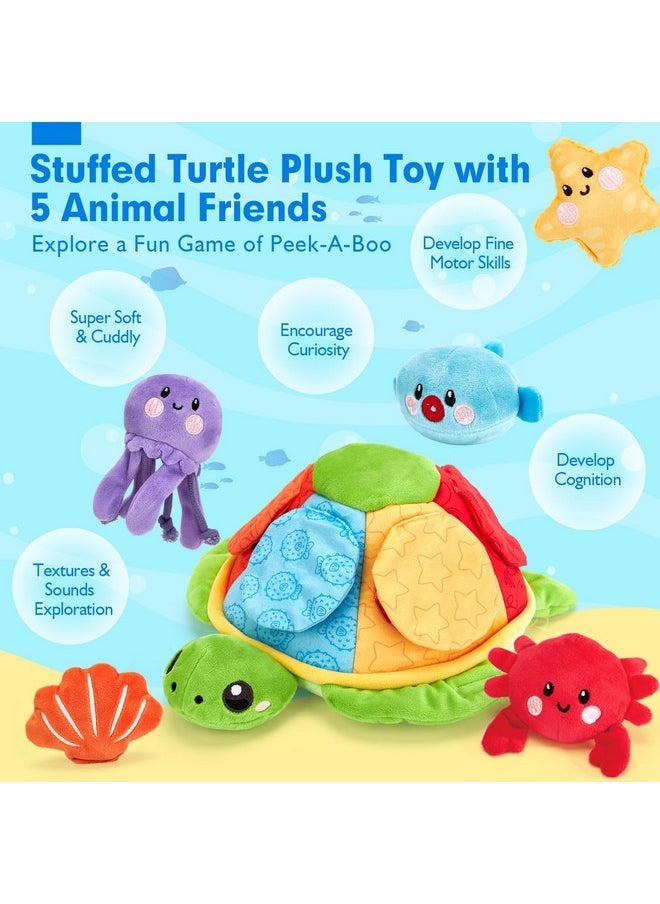 Montessori Toys For Babies 6-12 Months-6 Pcs Stuffed Animals Baby Activity Soft Crinkle Toys Fine Motor Skills Learning Toy Infant Sensory Toys For Babies 6 9 12 18 Months Gift