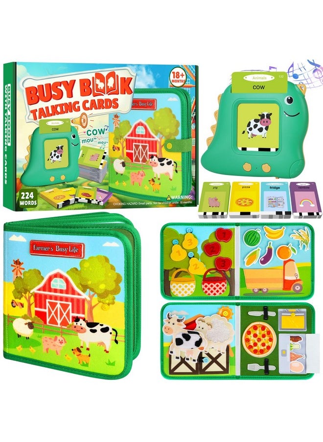 Farm Busy Book With Talking Flash Cards For Toddlers 1-3 - Montessori Busy Board For Boy Girl Birthday Gift - Learning Educational Toys With 224 Sight Words - Airplane Car Toddler Travel Toys