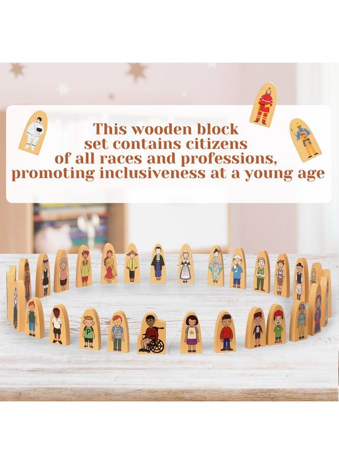 30 Pcs Small Wooden Blocks Multicultural Wooden Character Set Cute People Toys Double Sided Wooden People Figures For Classroom Diversity Play Open Ended Stem Pretend Educational Games