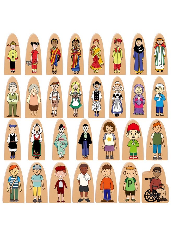 30 Pcs Small Wooden Blocks Multicultural Wooden Character Set Cute People Toys Double Sided Wooden People Figures For Classroom Diversity Play Open Ended Stem Pretend Educational Games
