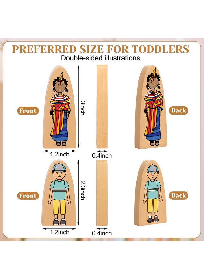 30 Pcs Small Wooden Blocks Multicultural Wooden Character Set Cute People Toys Double Sided Wooden People Figures For Classroom Diversity Play Open Ended Stem Pretend Educational Games