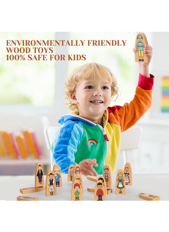 30 Pcs Small Wooden Blocks Multicultural Wooden Character Set Cute People Toys Double Sided Wooden People Figures For Classroom Diversity Play Open Ended Stem Pretend Educational Games