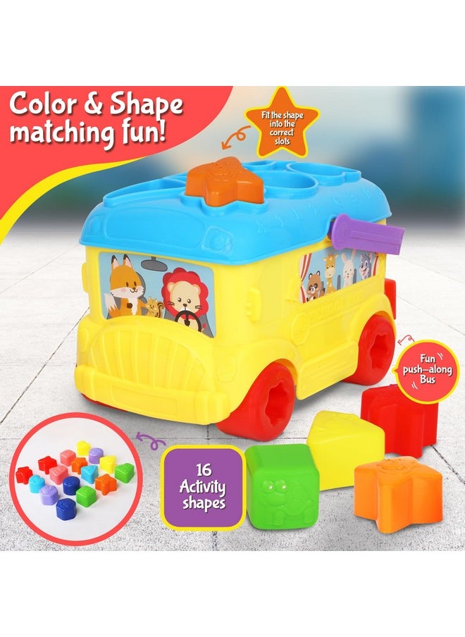Bus Shape Sorter Toy - Kids Block Sorter With 16 Colorful Shapes - Sorting Toys For Toddlers 1-3 - Creative Play Learning Skills Development