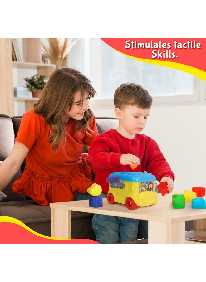 Bus Shape Sorter Toy - Kids Block Sorter With 16 Colorful Shapes - Sorting Toys For Toddlers 1-3 - Creative Play Learning Skills Development