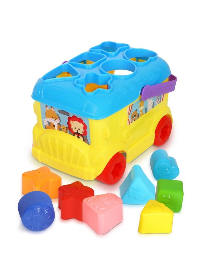 Bus Shape Sorter Toy - Kids Block Sorter With 16 Colorful Shapes - Sorting Toys For Toddlers 1-3 - Creative Play Learning Skills Development