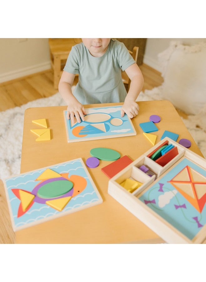 Beginner Wooden Pattern Blocks Educational Toy With 5 Doublesided Scenes And 30 Shapes