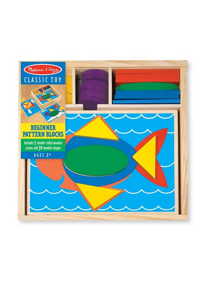 Beginner Wooden Pattern Blocks Educational Toy With 5 Doublesided Scenes And 30 Shapes