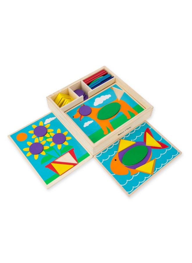 Beginner Wooden Pattern Blocks Educational Toy With 5 Doublesided Scenes And 30 Shapes