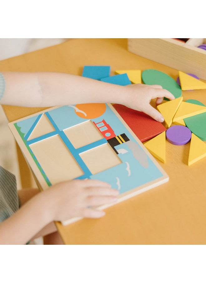 Beginner Wooden Pattern Blocks Educational Toy With 5 Doublesided Scenes And 30 Shapes