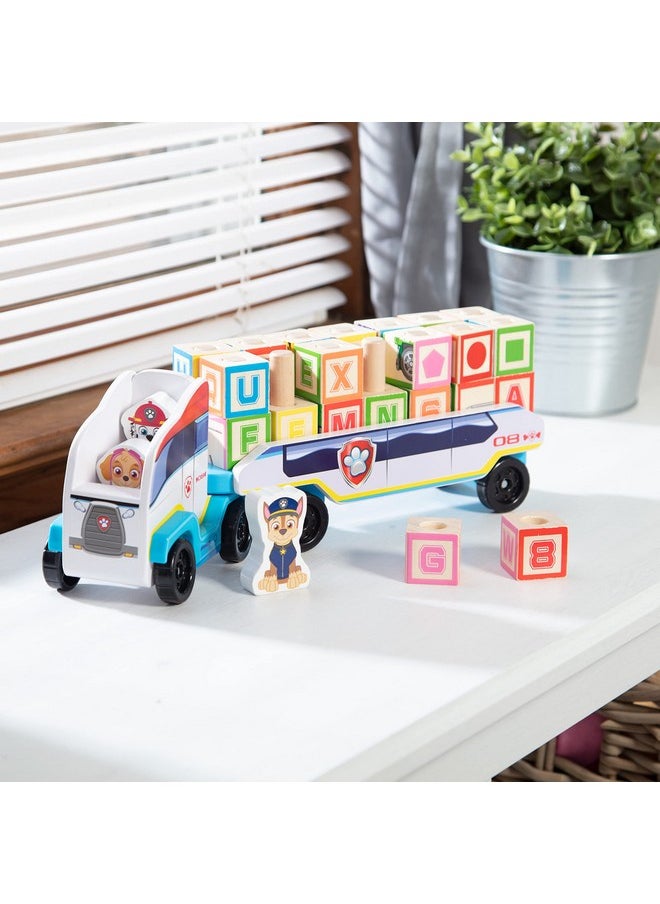 Paw Patrol Wooden Abc Block Truck (33 Pieces) Sort And Stack Toys Alphabet Blocks For Toddlers Vehicle Toys For Kids Ages 3+ 34.93 Cm X 17.78 Cm X 10.03 Cm