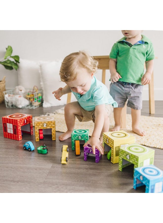 Nesting And Sorting Garages And Cars With 7 Graduated Garages And 7 Stackable Wooden Cars Numbers Learning Toys Garage Toy Sorting And Stacking Toys For Toddlers Ages 2+