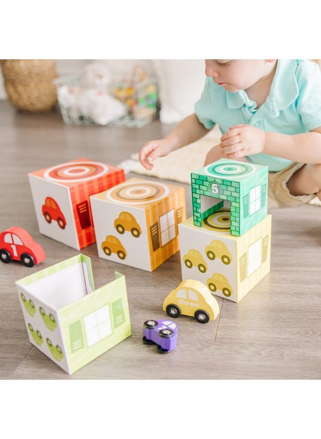 Nesting And Sorting Garages And Cars With 7 Graduated Garages And 7 Stackable Wooden Cars Numbers Learning Toys Garage Toy Sorting And Stacking Toys For Toddlers Ages 2+