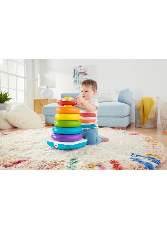 Toddler Toy Giant Rockastack 6 Stacking Rings With Rolypoly Base For Ages 1+ Years 14+ Inches Tall