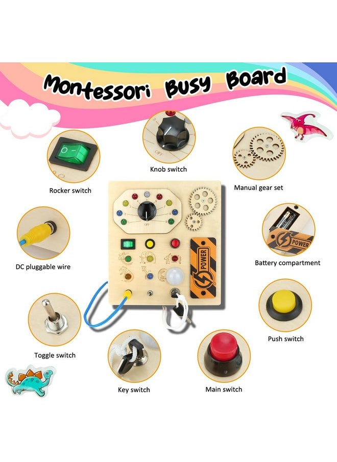 Montessori Busy Board With Led Light Switch For Toddlers 13 Wooden Sensory Board Travel Toys For Toddlers Baby Montessori Toys Christmas Birthday Gifts For Boys Girls 1 + Year Old