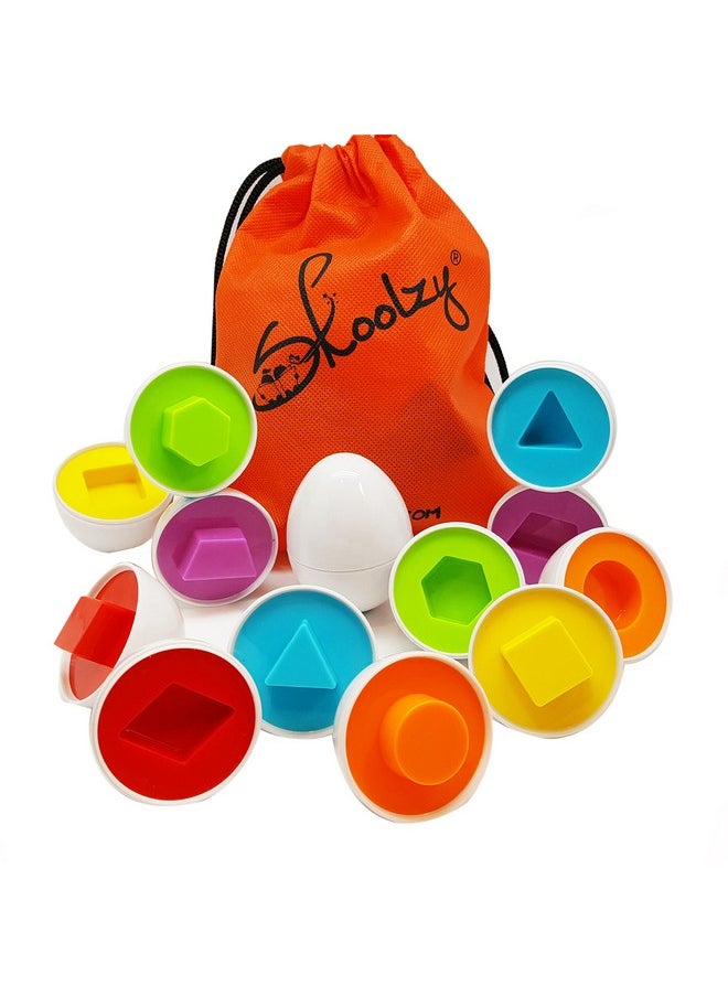 Shapes Matching Egg Toy 6 Pc Set Montessori Sensory Bin Toy For Toddlers Preschool Kids & Blind Children Learning Shapes With Bag & Ebook