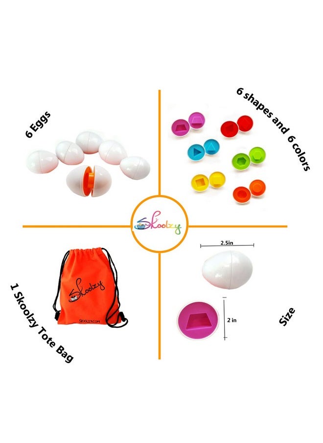 Shapes Matching Egg Toy 6 Pc Set Montessori Sensory Bin Toy For Toddlers Preschool Kids & Blind Children Learning Shapes With Bag & Ebook