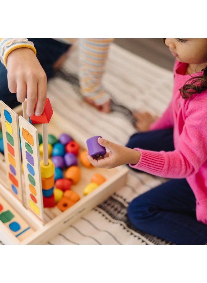 Bead Sequencing Set With 46 Wooden Beads And 5 Doublesided Pattern Boards Color Recognition Toys Matching Shapes Stacker Shape Sorter Toys For Kids Ages 4+