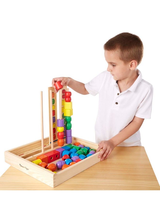 Bead Sequencing Set With 46 Wooden Beads And 5 Doublesided Pattern Boards Color Recognition Toys Matching Shapes Stacker Shape Sorter Toys For Kids Ages 4+