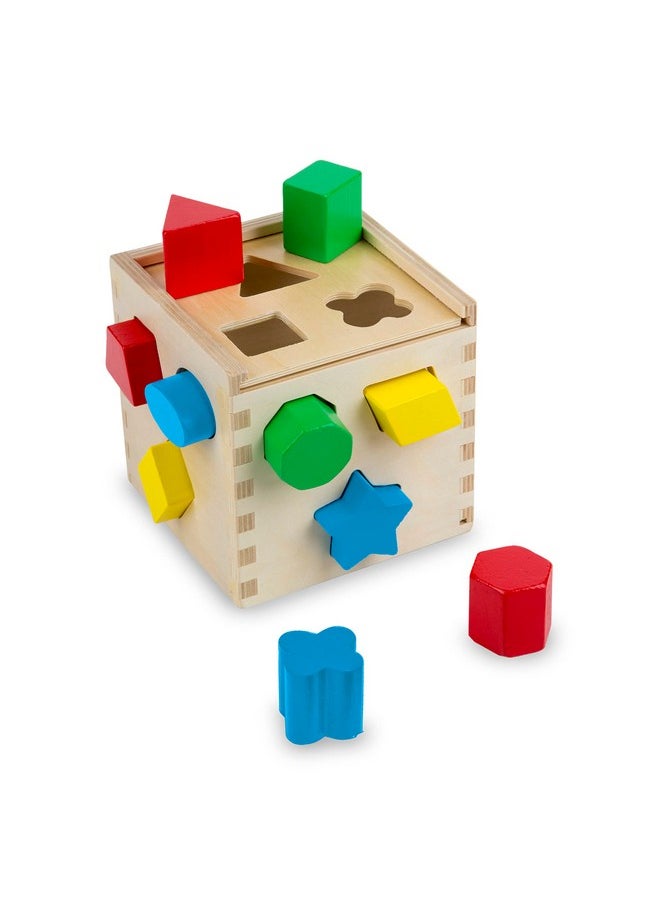 Shape Sorting Cube Classic Wooden Toy With 12 Shapes Kids Shape Sorter Toys For Toddlers Ages 2+