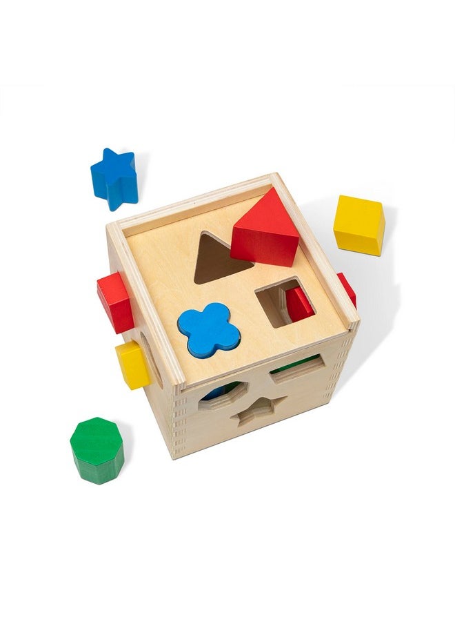 Shape Sorting Cube Classic Wooden Toy With 12 Shapes Kids Shape Sorter Toys For Toddlers Ages 2+