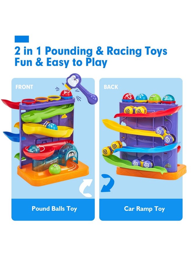 Toddler Toys For 1 Year Old Boy Birthday Gift 2 In 1 Pound Ball Toy & Car Ramp Race Track Learning Active Early Developmental Montessori Toys For 1-Year-Old Birthday Gifts