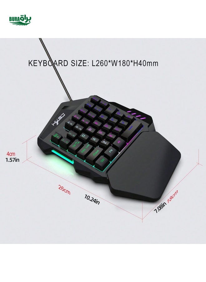 HXSJ 1pc Single Hand Gaming Keyboard, 35 Keys Double Shot Abs Keycaps, Colorful Backlit, Membrane, Usb Wired Left Gaming Keypad, Suitable For Gaming Esports Peripherals