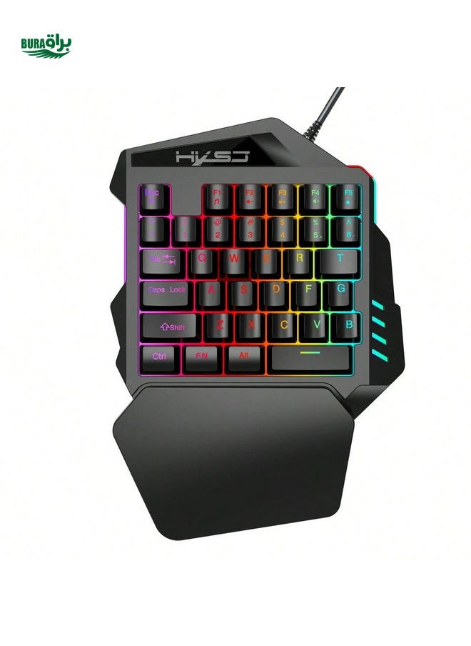 HXSJ 1pc Single Hand Gaming Keyboard, 35 Keys Double Shot Abs Keycaps, Colorful Backlit, Membrane, Usb Wired Left Gaming Keypad, Suitable For Gaming Esports Peripherals