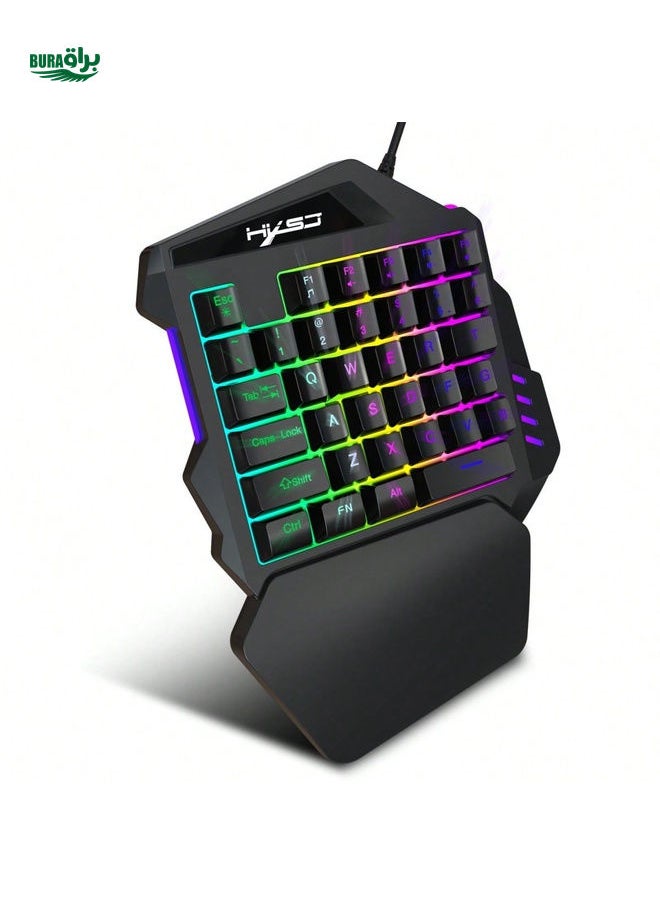 HXSJ 1pc Single Hand Gaming Keyboard, 35 Keys Double Shot Abs Keycaps, Colorful Backlit, Membrane, Usb Wired Left Gaming Keypad, Suitable For Gaming Esports Peripherals