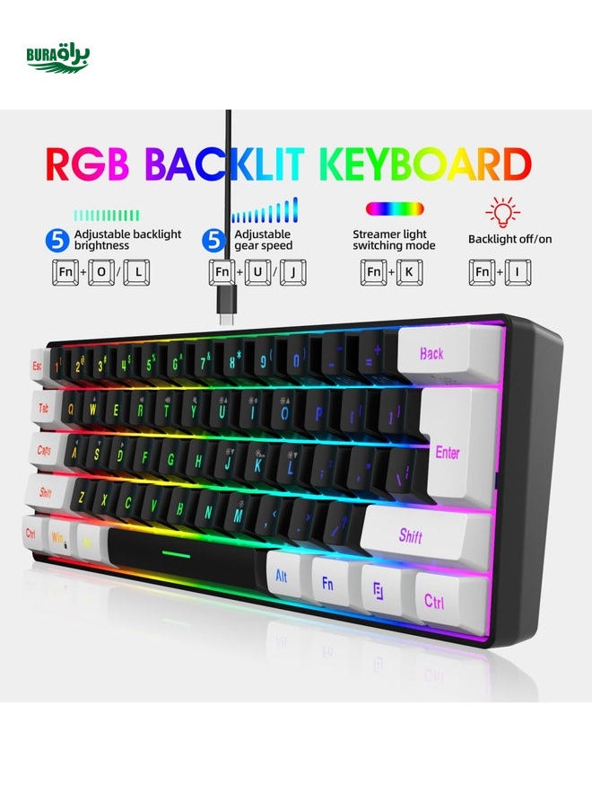 HXSJ Hxsj 61-key Membrane Wired Keyboard With Separated Key Cap And Key Line, Two-color Injection Molding, Suitable For Gaming, Home, Office, Usb Plug And Play Computer Keyboard V700