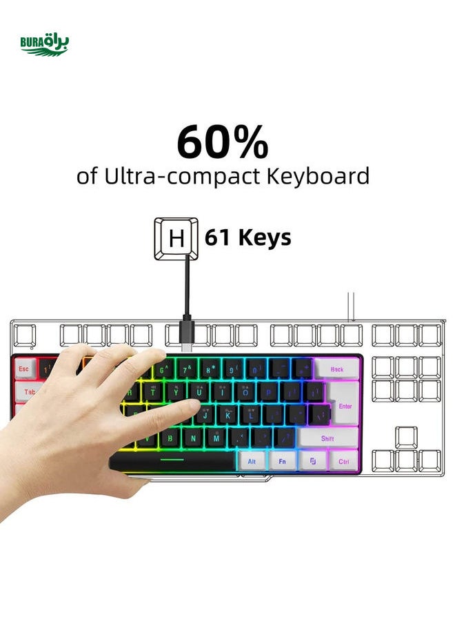 HXSJ Hxsj 61-key Membrane Wired Keyboard With Separated Key Cap And Key Line, Two-color Injection Molding, Suitable For Gaming, Home, Office, Usb Plug And Play Computer Keyboard V700