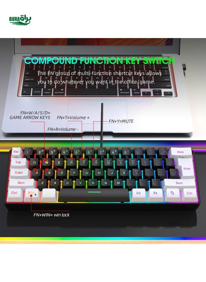 HXSJ Hxsj 61-key Membrane Wired Keyboard With Separated Key Cap And Key Line, Two-color Injection Molding, Suitable For Gaming, Home, Office, Usb Plug And Play Computer Keyboard V700