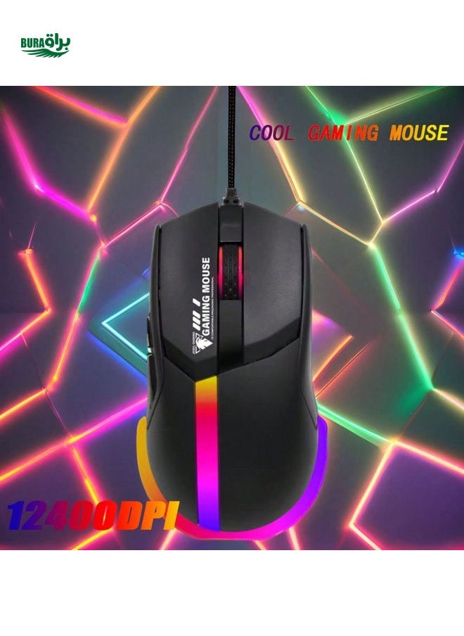 GM1401 Wired Gaming Mouse, 12400 Dpi Wired Gaming Mouse, Plug And Play, Ergonomic Rgb Backlight,Suitable For Personal Computers, Laptops, And Computers With Windows