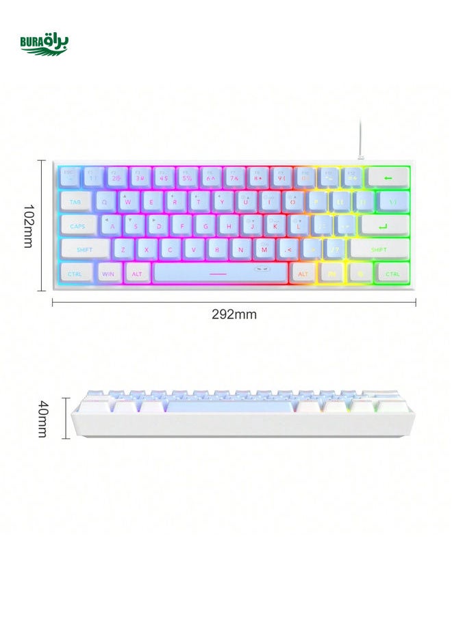 MageGee TS91 60% Compact Wired Keyboard 61 Keys RGB Backlight Small Portable Office Computer Membrane Keyboard For Windows PC Laptop Gamer White Blue