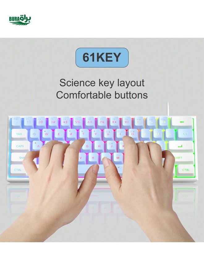 MageGee TS91 60% Compact Wired Keyboard 61 Keys RGB Backlight Small Portable Office Computer Membrane Keyboard For Windows PC Laptop Gamer White Blue