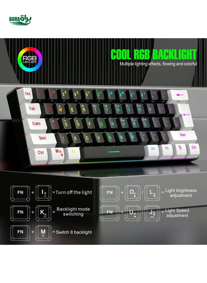 60% Wired Gaming Mini Keyboard, RGB Backlit Film Keyboard, Ultra-Compact Mini Waterproof Keyboard, Suitable For PC/ Gamers And Business Travel, White And Black