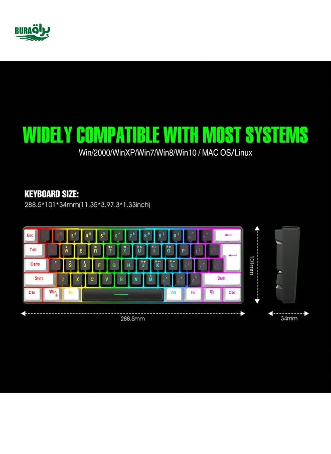 60% Wired Gaming Mini Keyboard, RGB Backlit Film Keyboard, Ultra-Compact Mini Waterproof Keyboard, Suitable For PC/ Gamers And Business Travel, White And Black