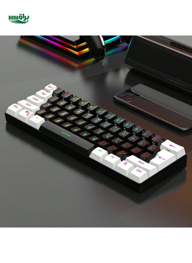 60% Wired Gaming Mini Keyboard, RGB Backlit Film Keyboard, Ultra-Compact Mini Waterproof Keyboard, Suitable For PC/ Gamers And Business Travel, White And Black