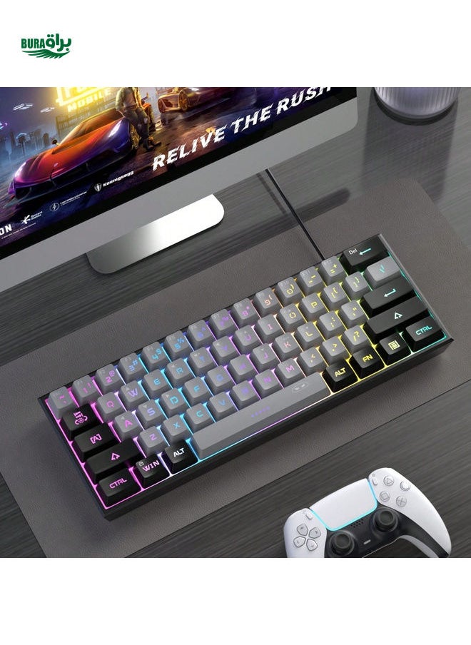 MageGee TS91 60% Compact Wired Keyboard 61 Keys RGB Backlight Small Portable Office Computer Membrane Keyboard For Windows Tablet Laptop Gamer Black Grey