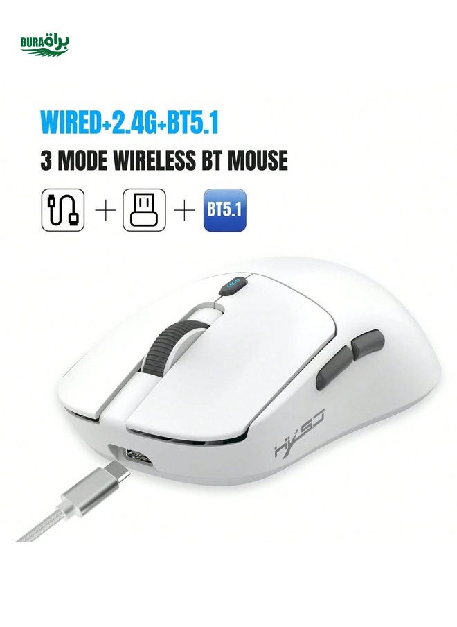 T68 Lightweight Gaming Mouse, With 3 Modes, 7 Programmable Buttons, TTC Micro Switch, 12000dpi, Bluetooth & 2.4G Wireless Rechargeable Mouse With Night Light, For Tablet/Phone/Computer, Portable, In Black/White