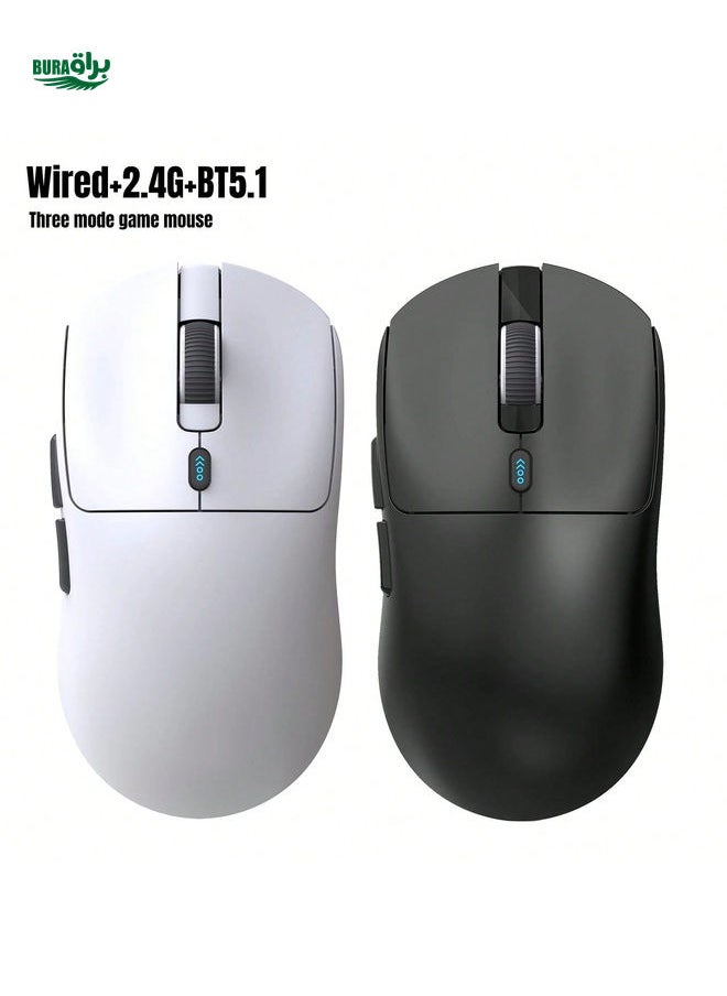 T68 Lightweight Gaming Mouse With 3 Modes And 7 Programmable Buttons, TTC Micro Switch, 12000dpi, Bluetooth & 2.4G Wireless Charging Night Light 2.4G USB Portable Mouse For Tablet, Phone, And PC, Black/White