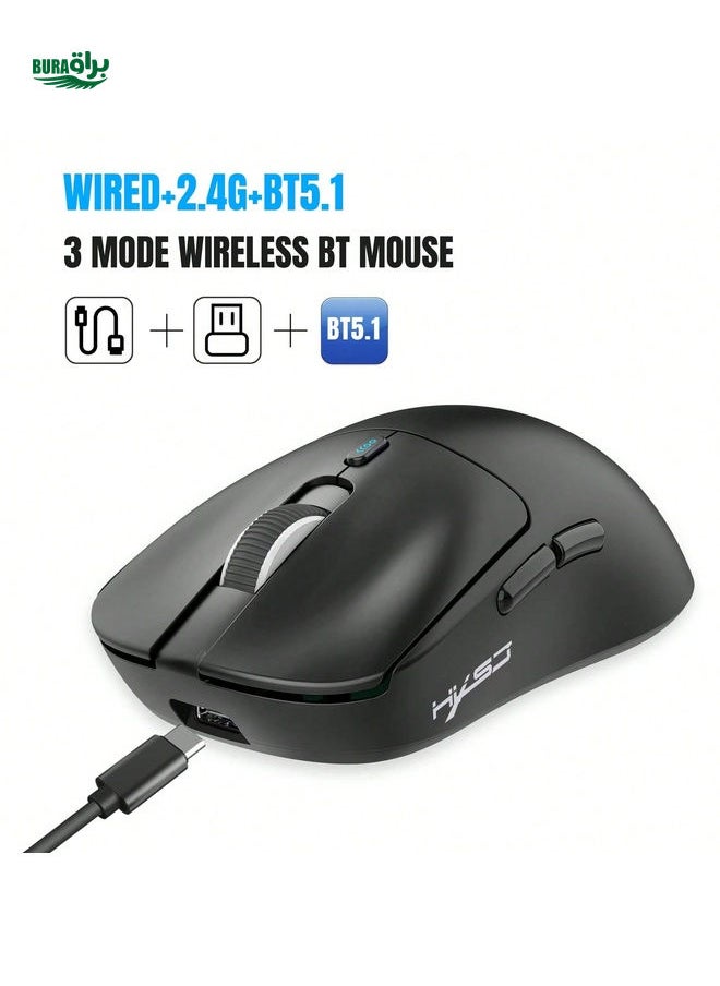 T68 Lightweight Gaming Mouse With 3 Modes And 7 Programmable Buttons, TTC Micro Switch, 12000dpi, Bluetooth & 2.4G Wireless Charging Night Light 2.4G USB Portable Mouse For Tablet, Phone, And PC, Black/White