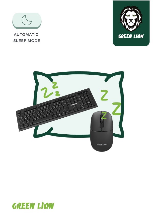 GKM-200 Wireless Combo Keyboard and Mouse / Slim Design / Automatic Sleep Mode / 10 Meters Wireless Range / 2.4GHz Mini USB Connection / Windows/Mac/Android - Black