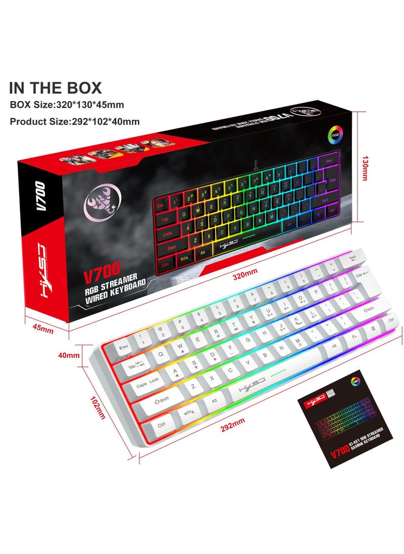 60% Wired Gaming Keyboard, RGB Backlit Ultra-Compact Mini Keyboard, Waterproof Small Compact 61 Keys Keyboard for PC/Mac Gamer, Typist, Travel, Easy to Carry on Business Trip