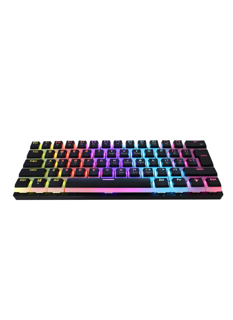 60% Wired Gaming Mechanical Keyboard, Pudding Keycaps with Translucent Layer,RGB Ultra-Compact Mini Keyboard, Waterproof Small 61 Keys Keyboard for Office/Gaming Win/Mac/Linux OS Black