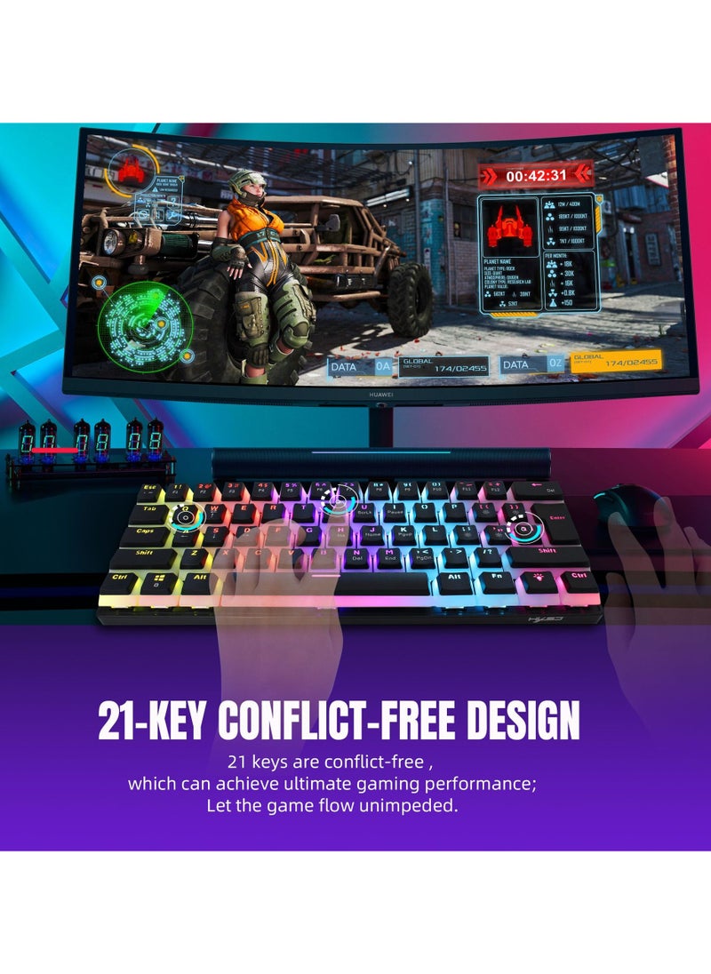 60% Wired Gaming Mechanical Keyboard, Pudding Keycaps with Translucent Layer,RGB Ultra-Compact Mini Keyboard, Waterproof Small 61 Keys Keyboard for Office/Gaming Win/Mac/Linux OS Black