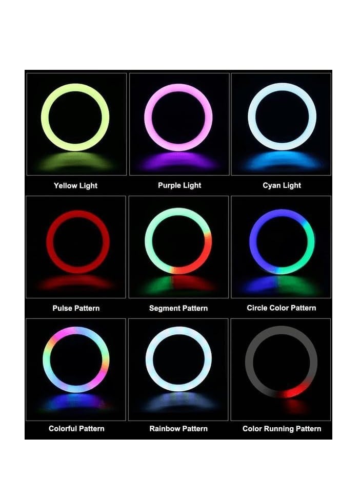Ring Light with Tripod Stand & Phone Holder |13 inch Selfie LED Ringlight Dimmable Desktop Lamp 40 Colors RGB Tall Circle Light for Camera Makeup Video YouTube TikTok Live Streaming MJ-33